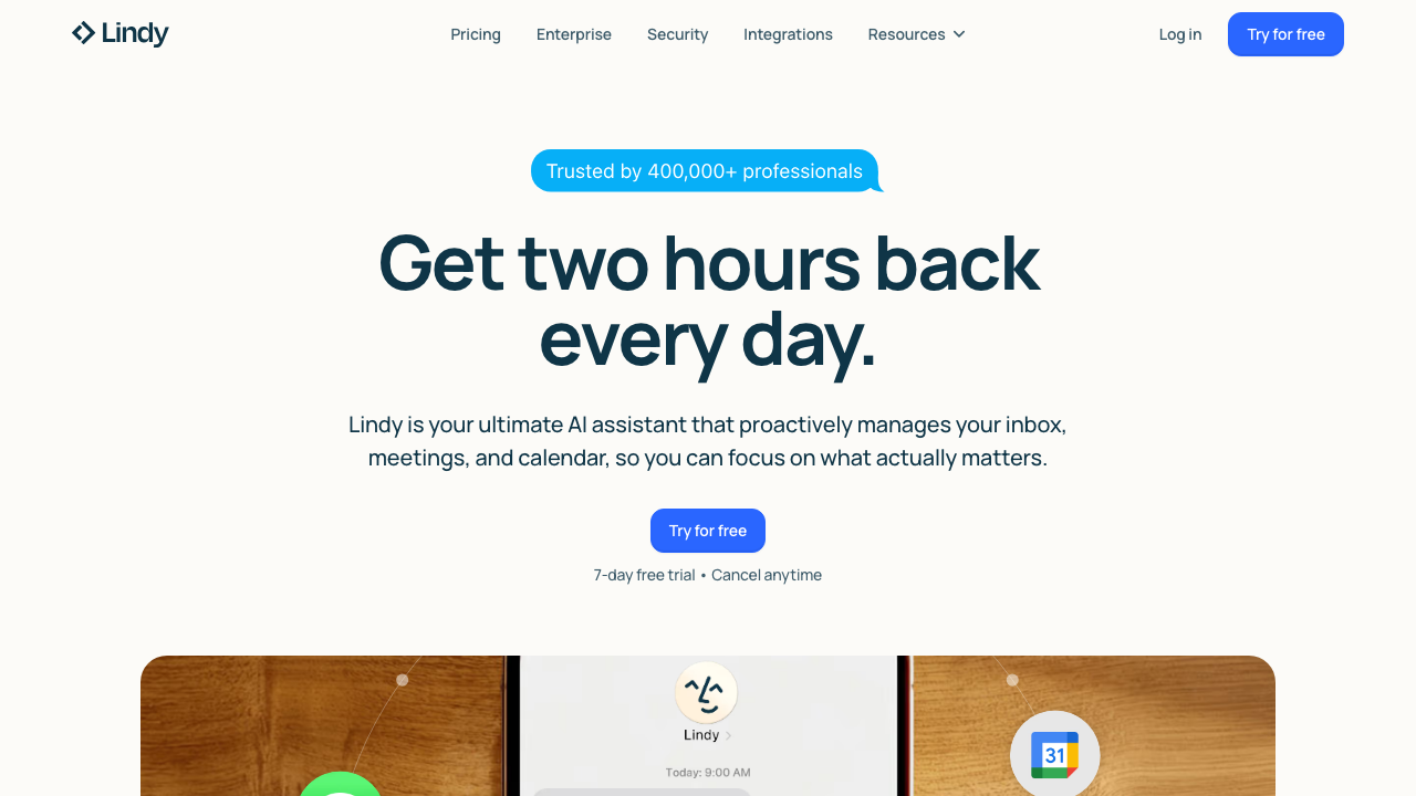 Page d'accueil de Lindy.ai, plateforme no-code pour créer des agents IA